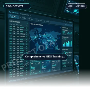 Travel agent working on GDS terminal interface for flight ticketing and reservation